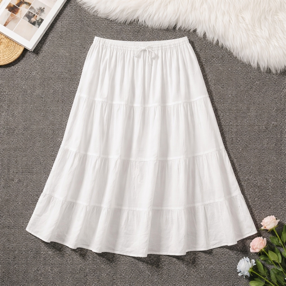 Chic Cottage Core White A-Line Skirt Size Lg